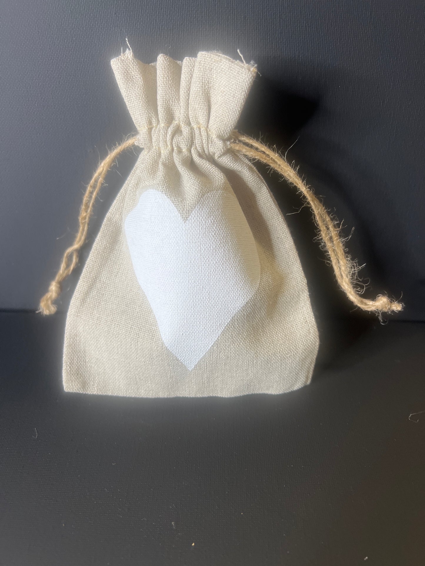 Linen Draw String Heart Bag Large