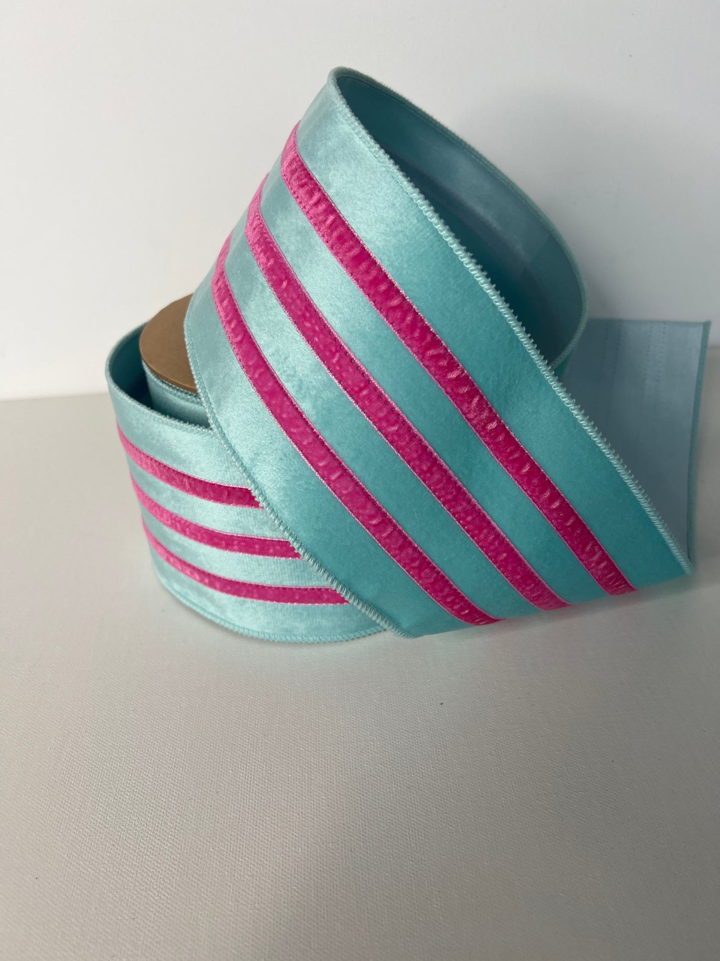 4" Velvet Blue With Pink Stripe Ribbon