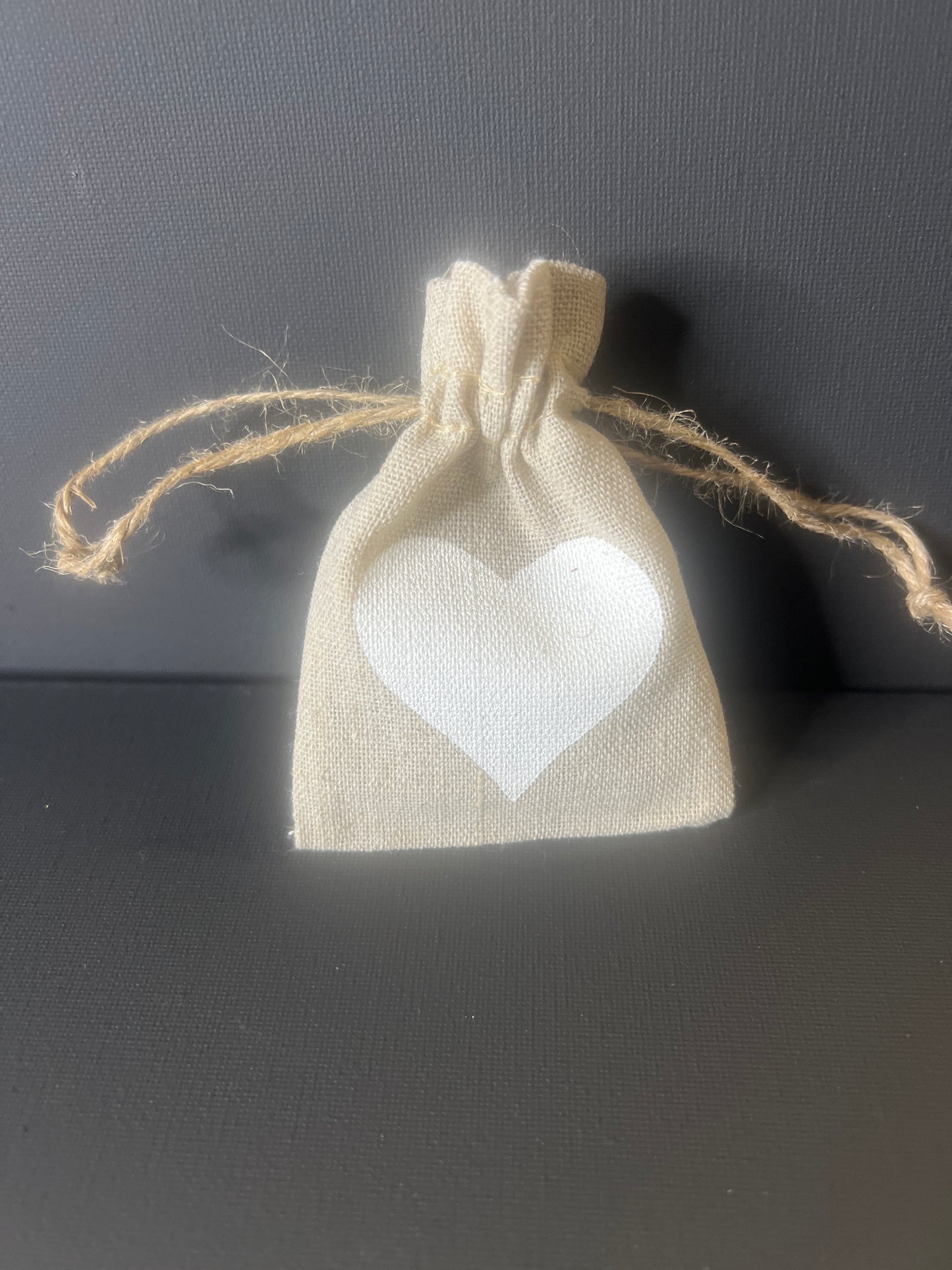 Linen Draw String Heart Bag Small