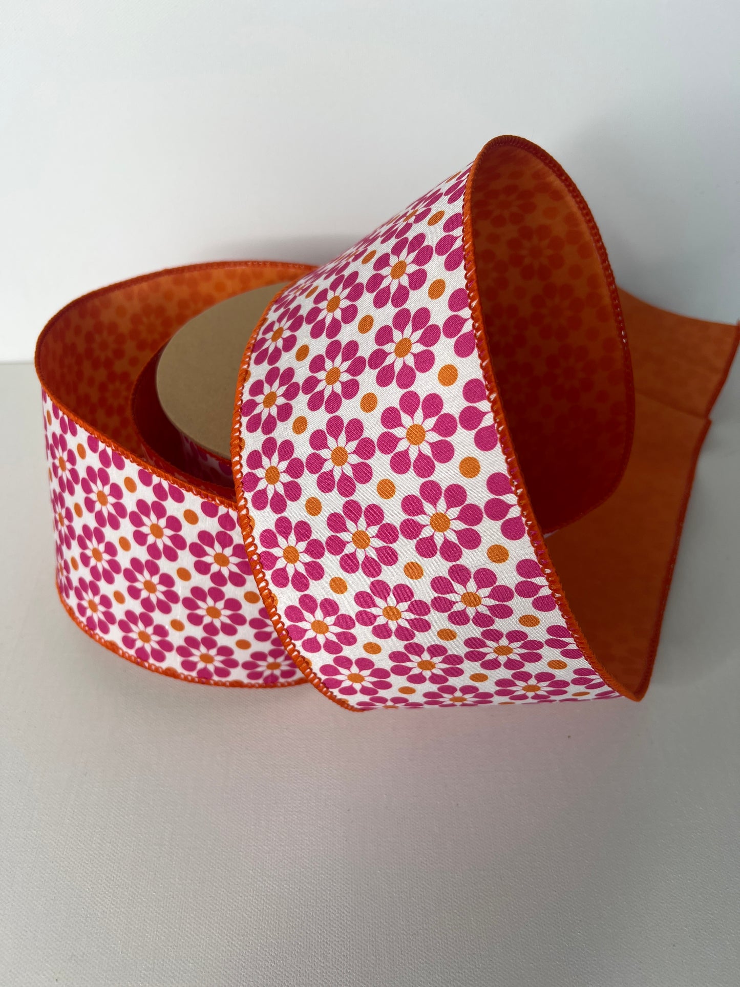 4" Pink/Orange Flower Ribbon