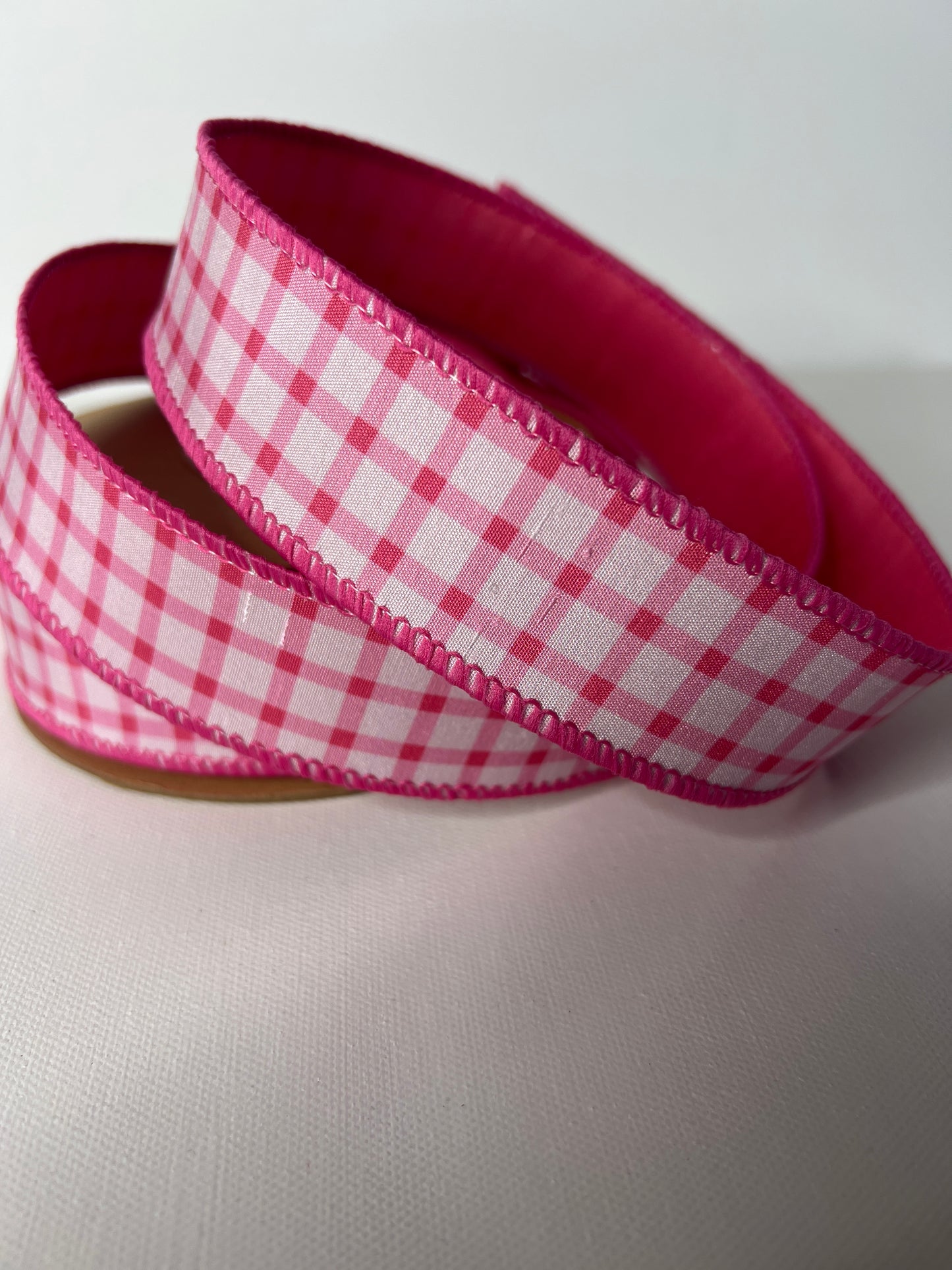 1 1/2" Pink/White Check Ribbon
