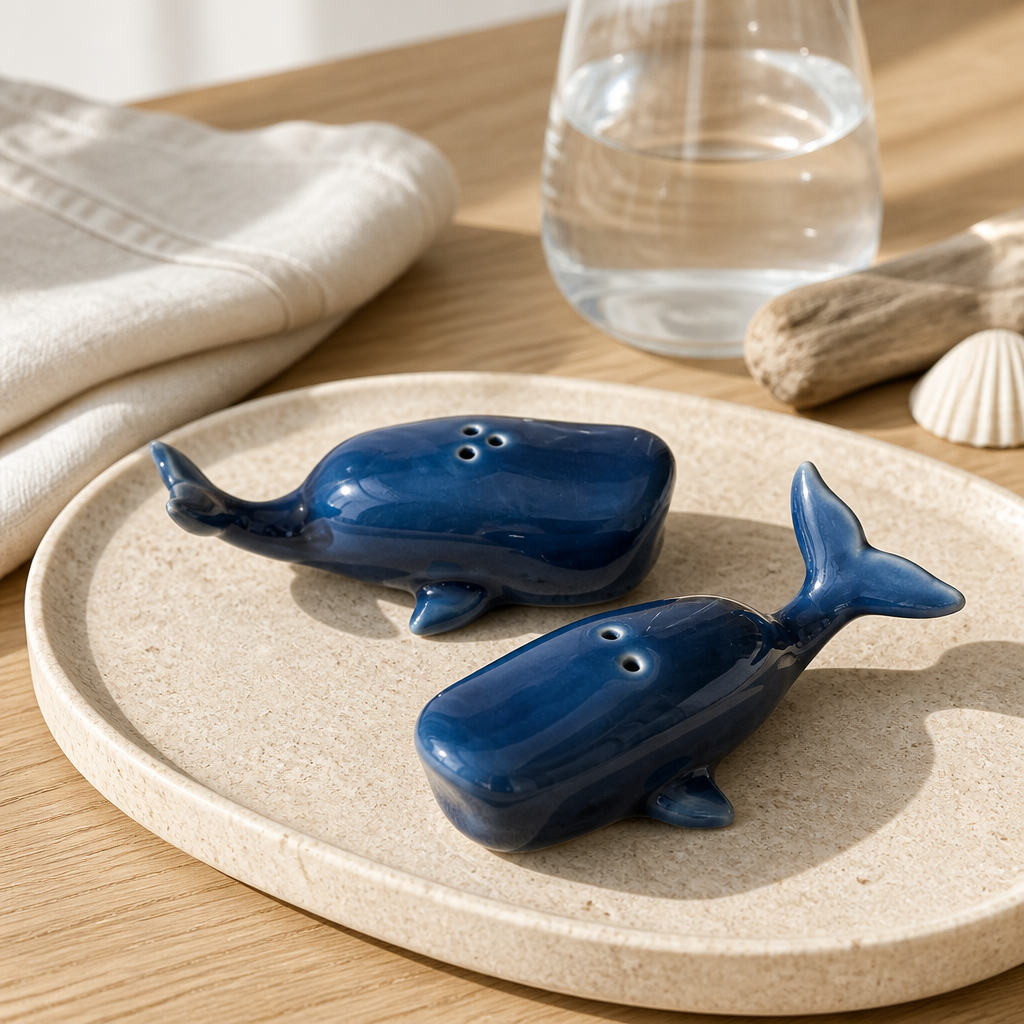 Whale salt and pepper shaker