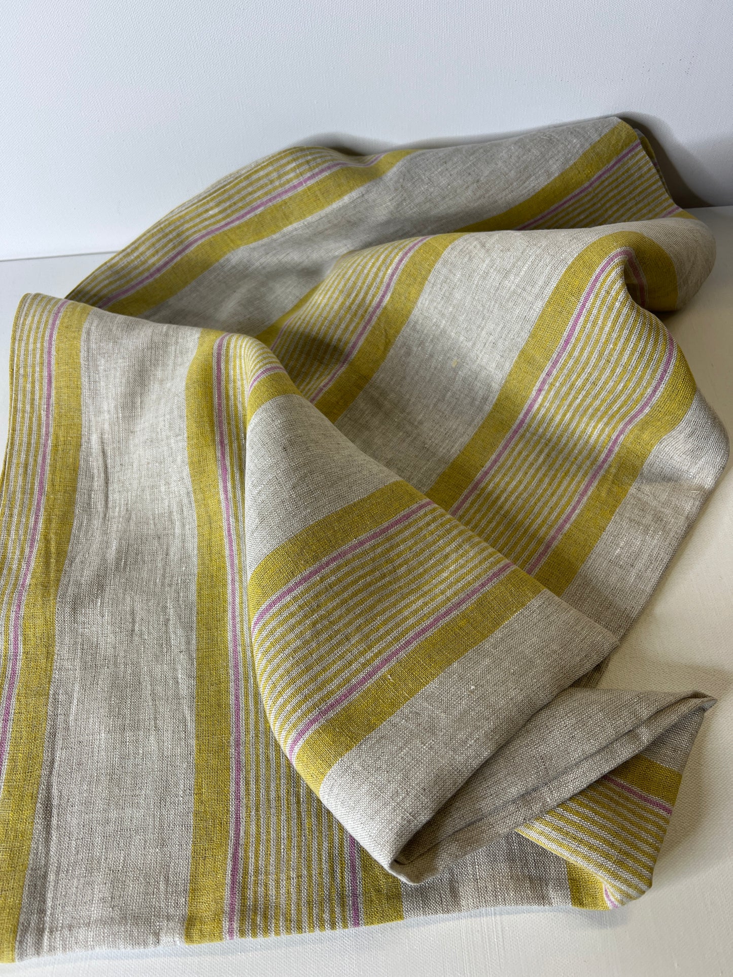 Light Mustard Pink Stripe Linen Tablecloth