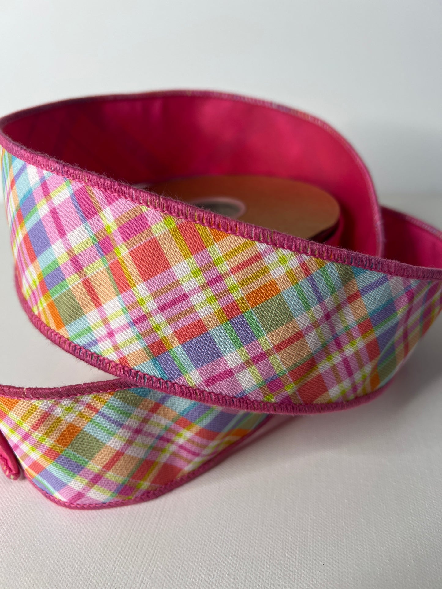 2 1/2" Pink/Blue/Lime Green Plaid Ribbon