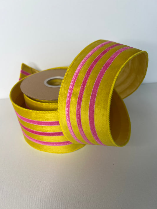 4" Velvet Yellow With Pink Stripe Ribbon