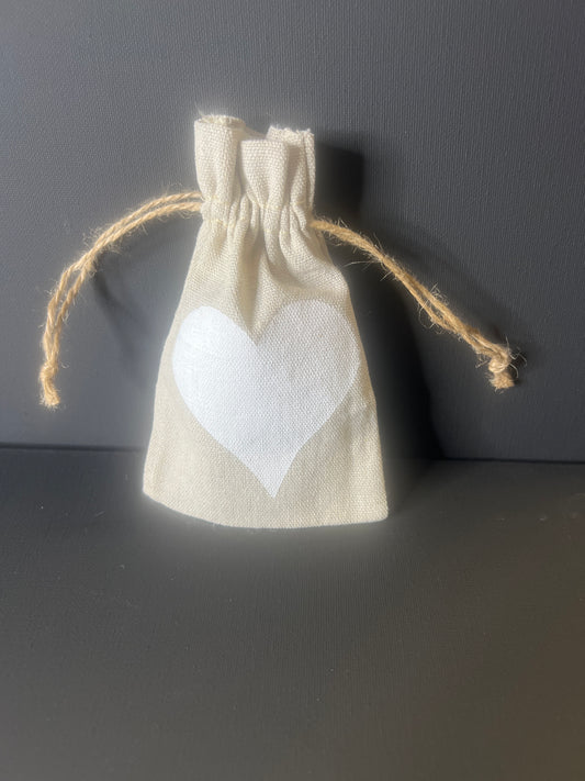 Linen Draw String Heart Bag Medium