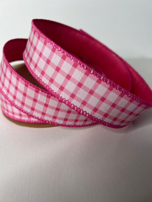 1 1/2" Pink/White Check Ribbon