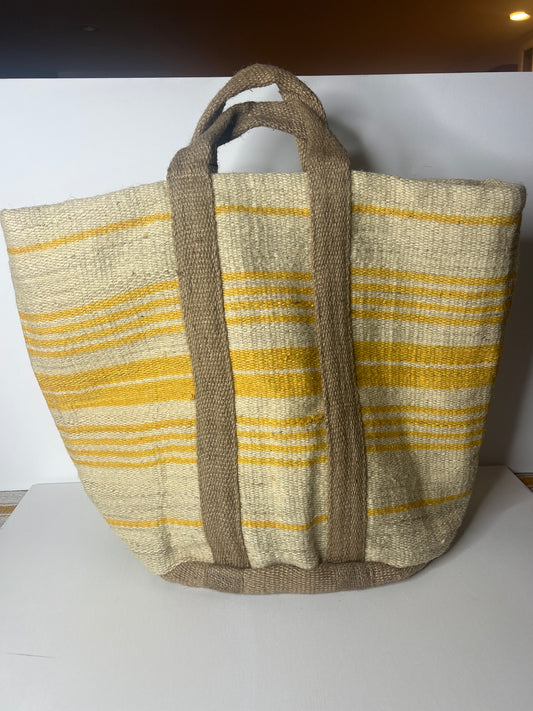 Yellow Stripe Jute Bag